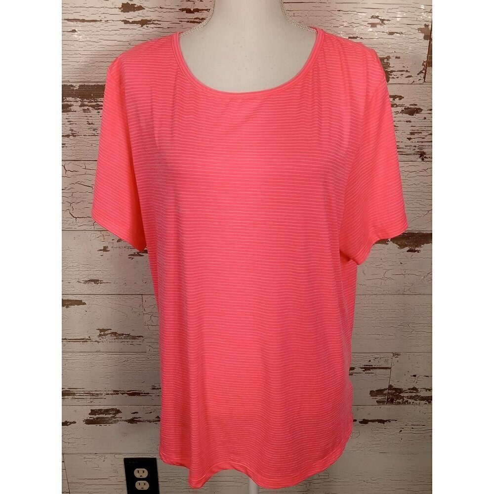 ZYIA ACTIVE Flamingo Stripe Short Sleeve Tee Pink Size XXXL NWOT
